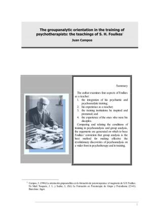 The Groupanalytic Orientation in the Training of Psychotherapists: the Teachings of S