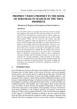 Prophet Versus Prophet in the Book of Jeremiah: in Search of the True Prophets