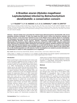 (Hylodes Magalhaesi: Leptodactylidae) Infected by Batrachochytrium Dendrobatidis: a Conservation Concern