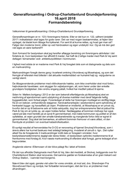 Generalforsamling I Ordrup-Charlottenlund Grundejerforening 16.April 2018 Formandsberetning