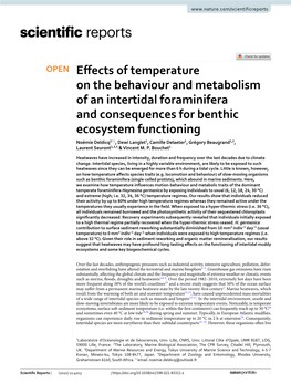 Effects of Temperature on the Behaviour and Metabolism of An