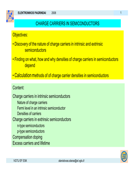 CHARGE CARRIERS in SEMICONDUCTORS Objectives