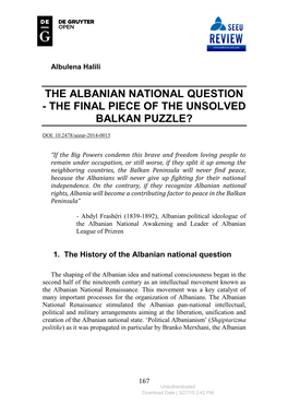 The Albanian National Question - the Final Piece of the Unsolved Balkan Puzzle?