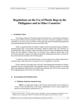 Regulations on the Use of Plastic Bags in the Philippines and in Other Countries*