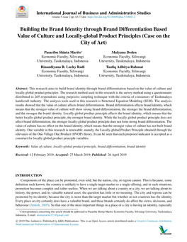 Building the Brand Identity Through Brand Differentiation Based Value of Culture and Locally-Global Product Principles (Case on the City of Art)