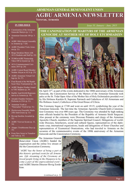 Agbu Armenia Newsletter Issue 33, January - June, 2015