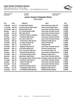 Junior Varsity Volleyball (Girls) 2019-2020