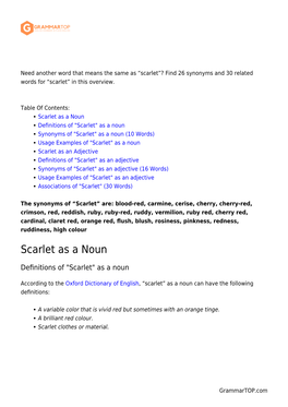 Scarlet”? Find 26 Synonyms and 30 Related Words for “Scarlet” in This Overview