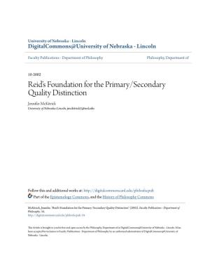 Reid's Foundation for the Primary/Secondary Quality Distinction