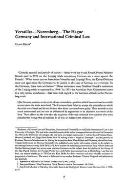 Versailles-Nuremberg-The Hague Germany and International Criminal Law