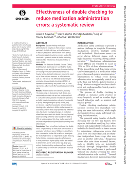 Effectiveness of Double Checking to Reduce Medication Administration Errors: a Systematic Review