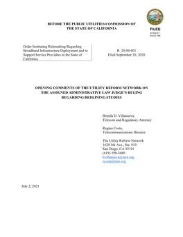 Before the Public Utilities Commission of the State of California Filed 07/02/21 04:01 Pm