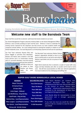 Borroloola Matters!! Welcome New Staff to the Borroloola Team