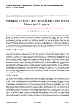 Unpacking Rwanda's Involvement in DR Congo and the International