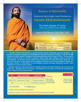 Swami Mukundanandamukundananda the Hindu Temple of Canton 44955 Cherry Hill Road, Canton, MI 48188