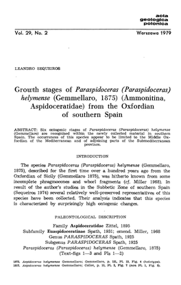 Helymense (Gemmellaro, 1875) (Ammonitina, Aspidoceratidae) from the Oxfordian of Southern Spain