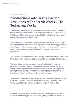 New Keystone Advisers Transaction: Acquisition of the Search Works & the Technology Works