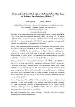 Design and Analysis of Block Cipher with Variable Word-Size Based on Dedicated Hash Functions: SHACAL-V