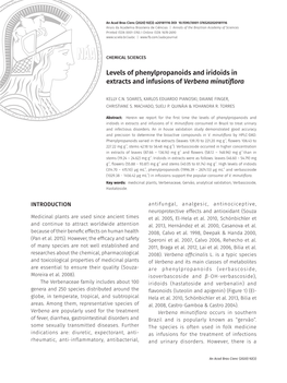 Levels of Phenylpropanoids and Iridoids in Extracts and Infusions of Verbena Minutiflora