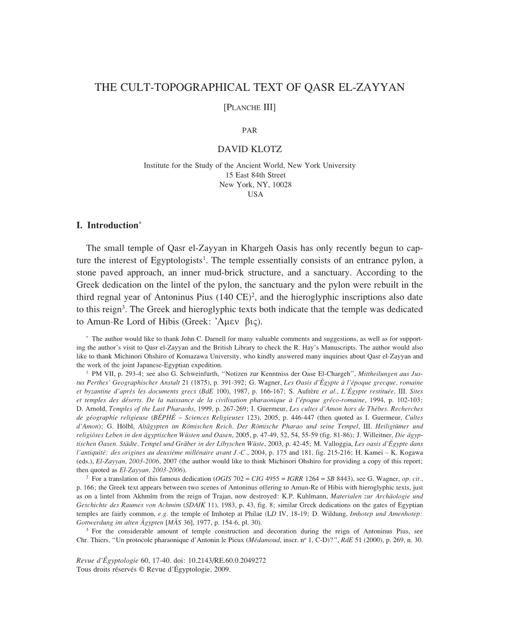 The Cult-Topographical Text of Qasr El-Zayyan