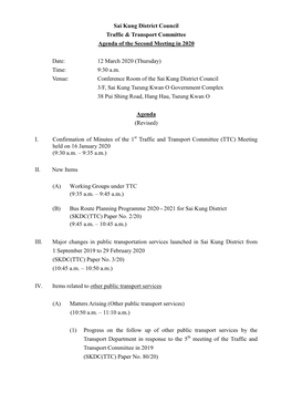 Sai Kung District Council Traffic & Transport Committee Agenda of The