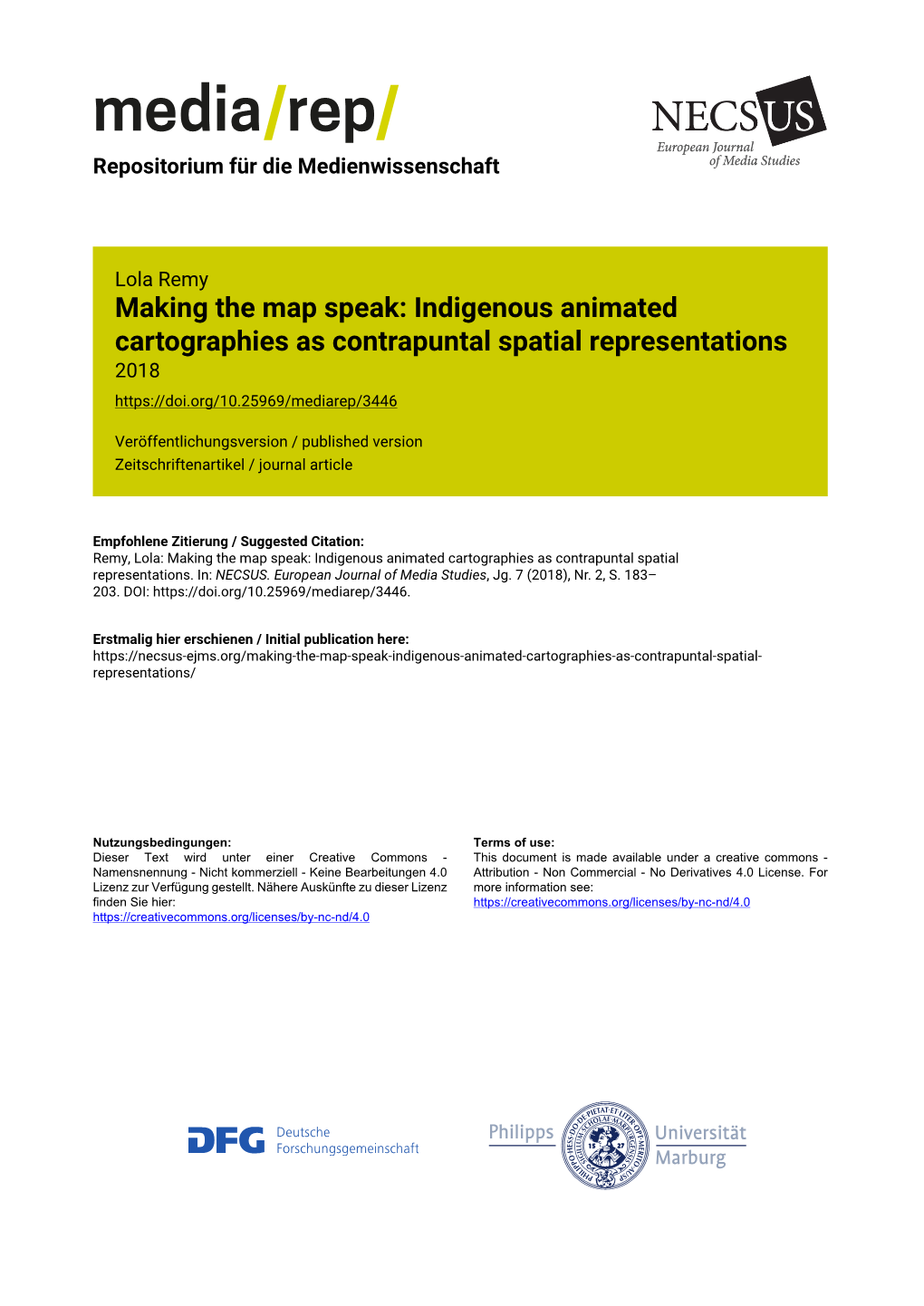 Making the Map Speak: Indigenous Animated Cartographies As Contrapuntal Spatial Representations 2018