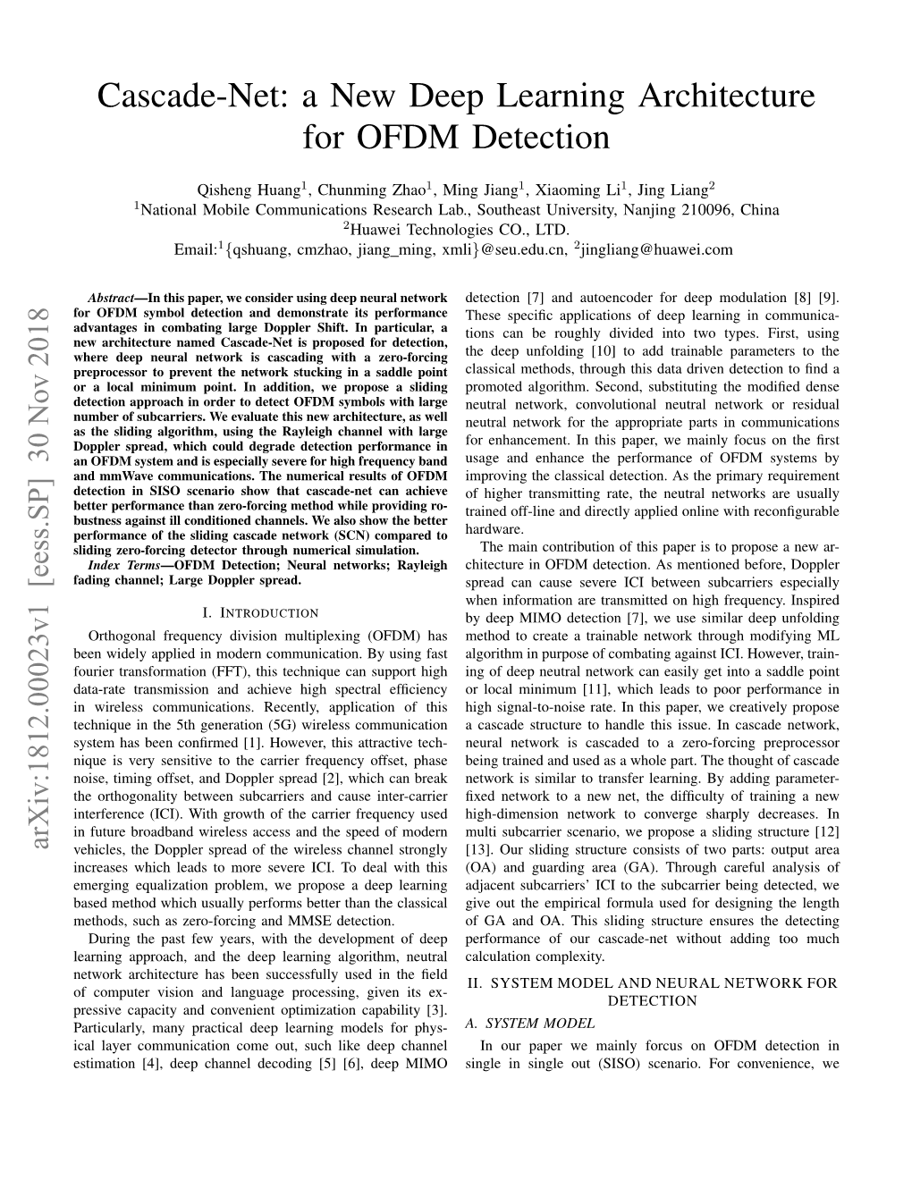 Cascade-Net: a New Deep Learning Architecture for OFDM Detection