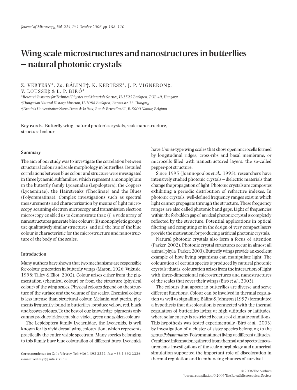 Wing Scale Microstructures and Nanostructures in Butterflies 109