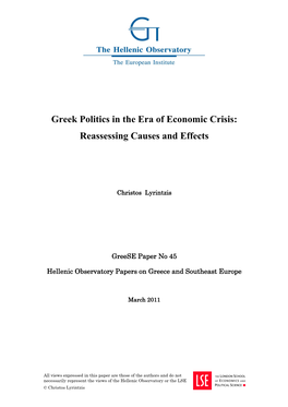 Greek Politics in the Era of Economic Crisis: Reassessing Causes and Effects