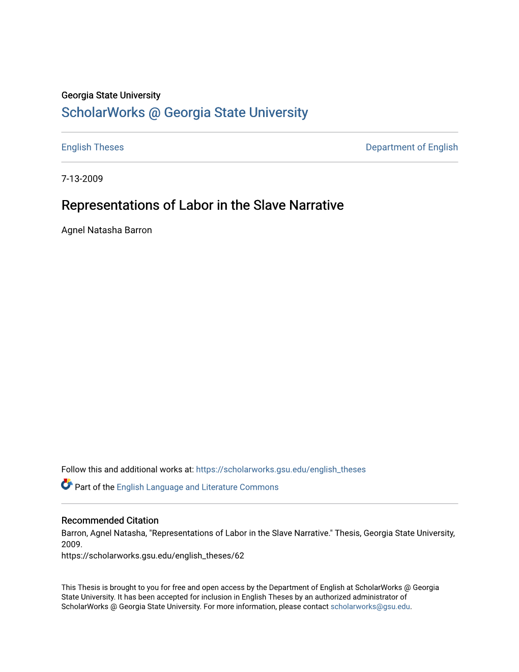 Representations of Labor in the Slave Narrative