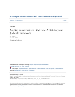 Media Countersuits in Libel Law: a Statutory and Judicial Framework Kyu Ho Youm