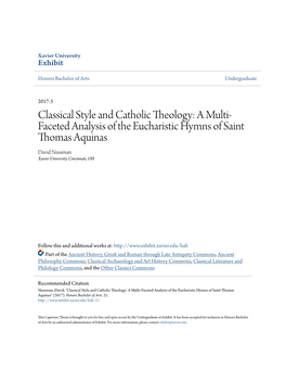 Classical Style and Catholic Theology: a Multi-Faceted Analysis of the Eucharistic Hymns of Saint Thomas Aquinas" (2017)