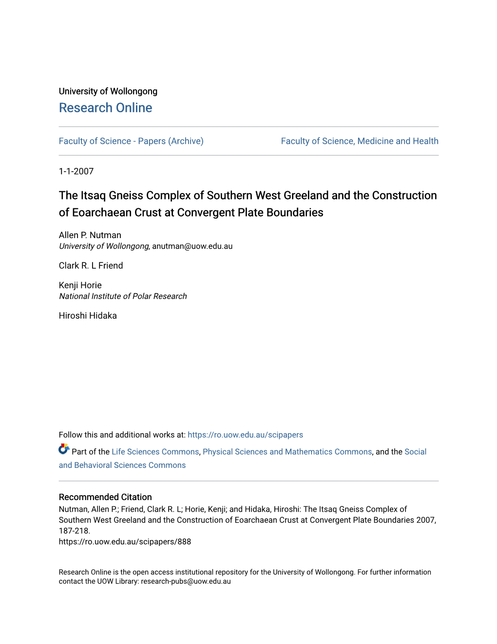 The Itsaq Gneiss Complex of Southern West Greeland and the Construction of Eoarchaean Crust at Convergent Plate Boundaries