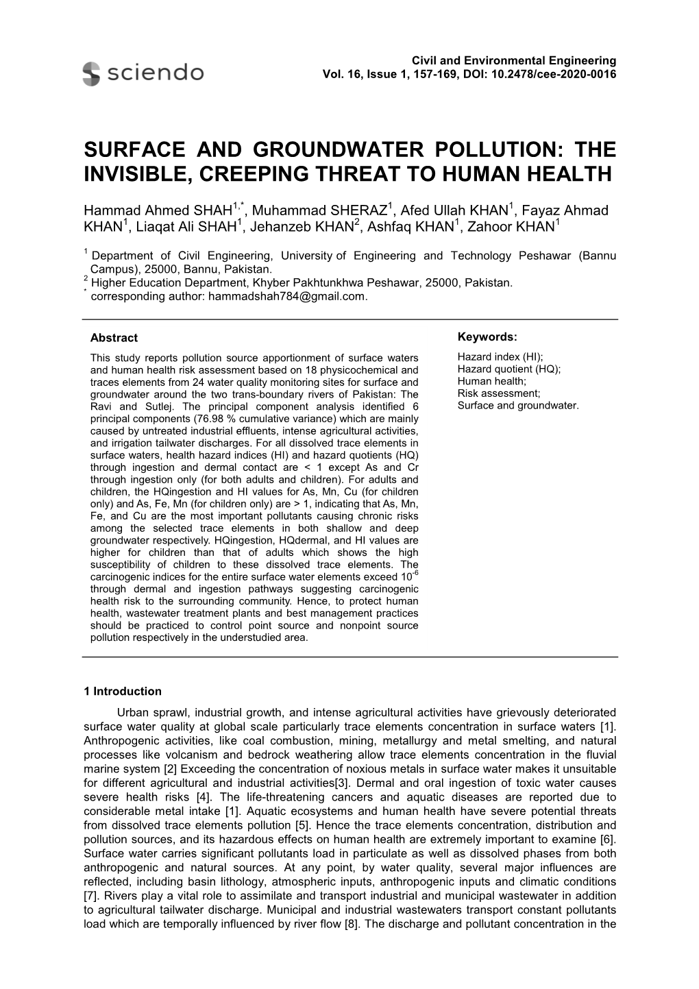 Surface and Groundwater Pollution: the Invisible, Creeping Threat to Human Health