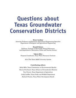 Questions About Texas Groundwater Conservation Districts
