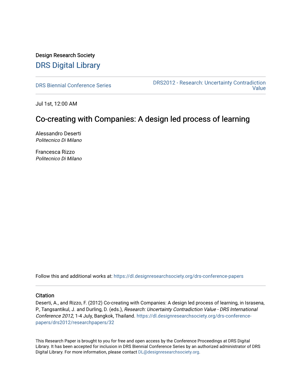 Co-Creating with Companies: a Design Led Process of Learning