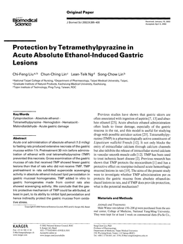 Protection by Tetramethylpyrazine in Acute Absolute Ethanol-Induced Gastric Lesions