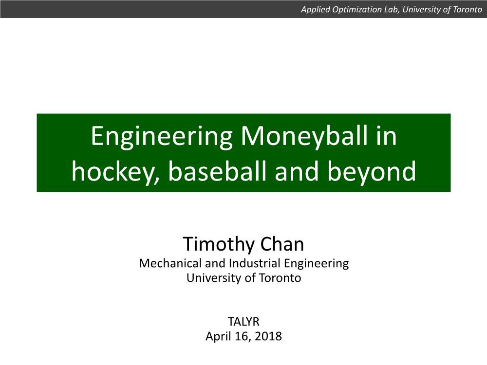 Engineering Moneyball in Hockey, Baseball and Beyond