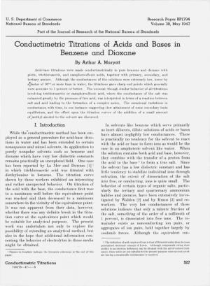 Conductimetric Titrations of Acids and Bases in Benzene and Dioxane by Arthur A