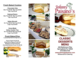 Classic Desserts Menu