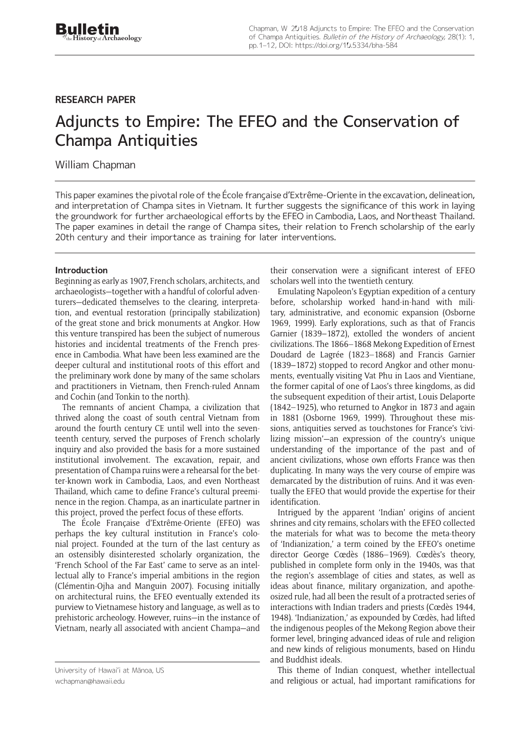 The EFEO and the Conservation of Champa Antiquities William Chapman