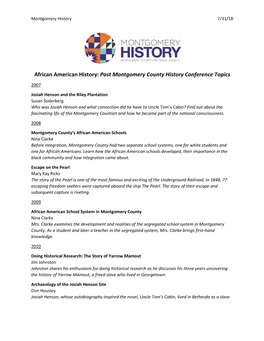 African American History: Past Montgomery County History Conference Topics
