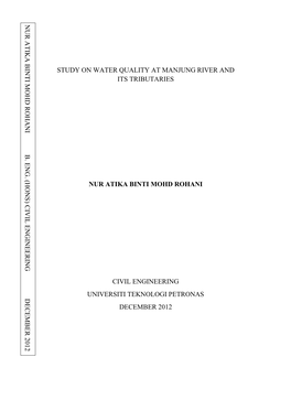Study on Water Quality at Manjung River and Its Tributaries