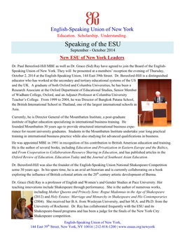Speaking of the ESU September - October 2014 New ESU of New York Leaders