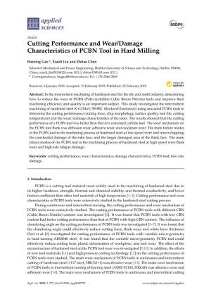 Cutting Performance and Wear/Damage Characteristics of PCBN Tool in Hard Milling