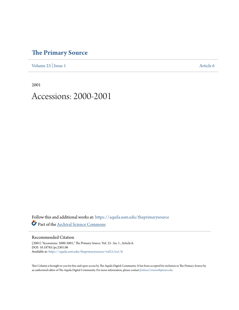 Accessions: 2000-2001