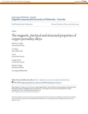 The Magnetic, Electrical and Structural Properties of Copper-Permalloy Alloys