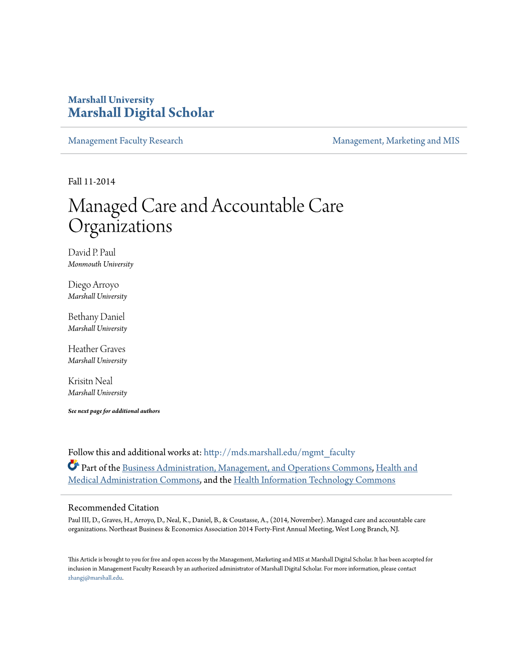 Managed Care and Accountable Care Organizations David P