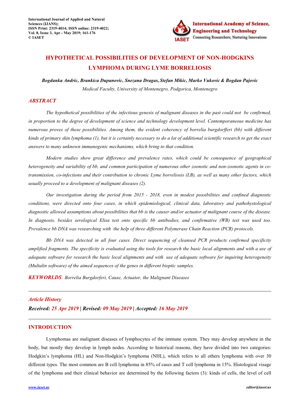 16.Ijans-Hipotetical Possibilities of Development of Non Hodkins Lymphoma During Lyme Borreliosis