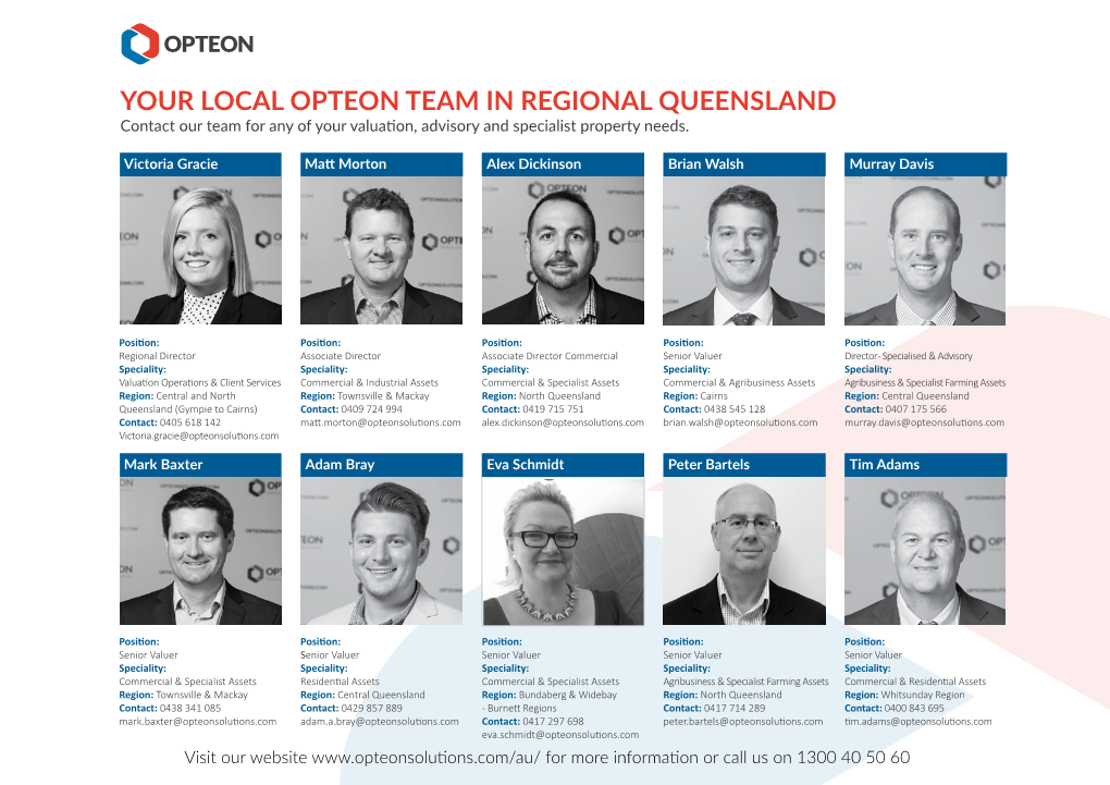YOUR LOCAL OPTEON TEAM in REGIONAL QUEENSLAND Contact Our Team for Any of Your Valuation, Advisory and Specialist Property Needs